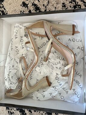 Aqua Gold Strappy Block Heel Sandals